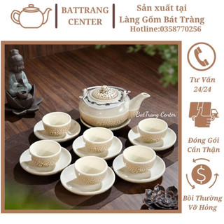 (8 KIỂU DÁNG)Bộ Ấm Chén Pha Trà Men Lưới Trắng-Gốm Bát Tràng