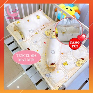 Bộ gối nệm cho bé cao cấp, vải tencel 60s gòn lông vũ êm ái, bóng mượt mát lạnh