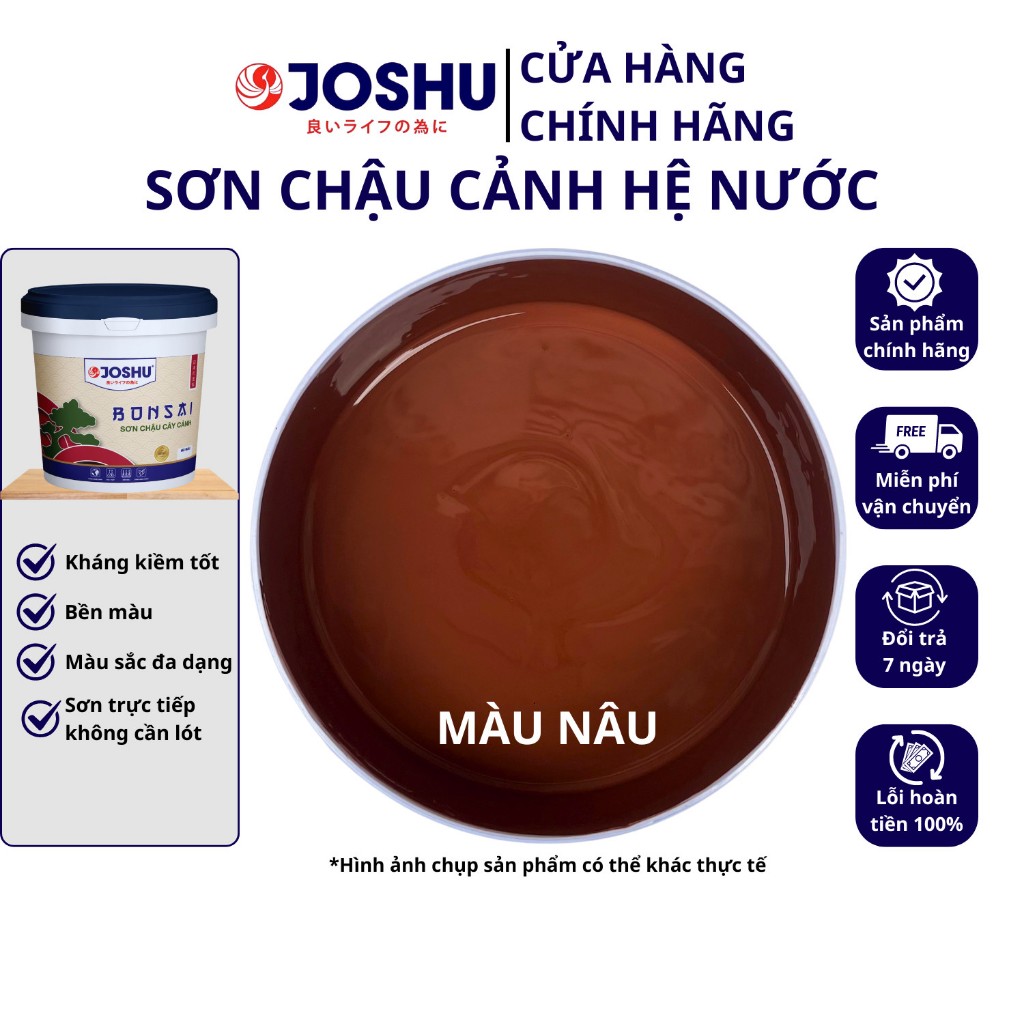 Sơn chậu cảnh JOSHU màu nâu hộp 1L, sơn ngoại thất, có kháng kiềm