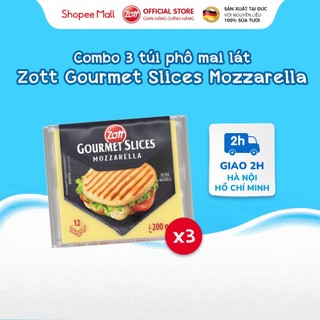 COMBO 3 túi Phô mai lát Zott Gourmet Slices MOZZARELLA nhập Đức (200g/gói – 12 lát)