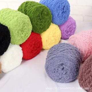 Len bông xù 100g mềm mịn cuộn chỉ len sợi san hô dày dặn dùng làm khăn choàng, móc thú, móc áo