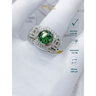  Nhẫn nam TCJ kim tiền đính full toàn bộ moissanite chủ 9.0mm bạc Ý 925 xi bạch kim cao cấp RM0068 