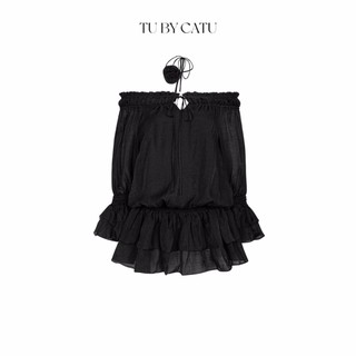 Tubycatu | đầm đen bẹt vai kèm dây hoa