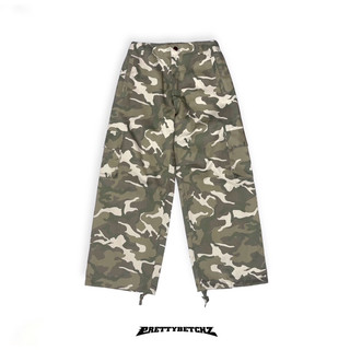 Quần cargo camo dằn di khaki có túi hộp dáng suông dáng rộng Unisex