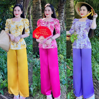 bộ bà ba cổ vuông chất áo mango cao cấp