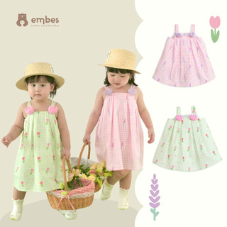 Váy 2 Dây Chữ A Cho Bé Gái Embes In Họa Tiết Hoa, Chất Liệu Cotton Cho Bé Từ 8kg Đến 19kg