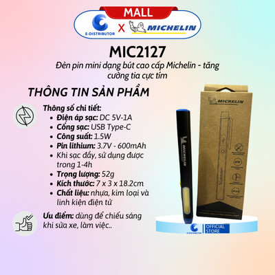 [HỎA TỐC] Đèn pin dạng bút Michelin MIC2127 (Pin Lithium 600mAh) - Hàng chính hãng