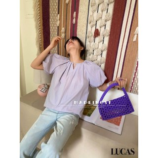 Áo sơ mi cổ tròn tay ngắn bồng dáng basic