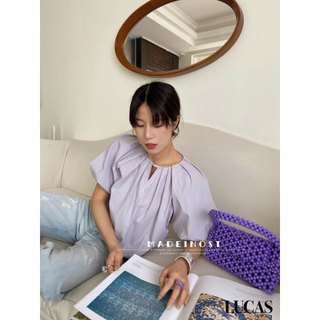 Áo sơ mi cổ tròn tay ngắn bồng dáng basic