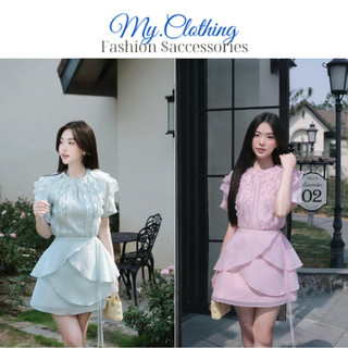 Set đầm cao cấp voan tơ áo xếp ly bèo tầng kèm chân váy chữ A dáng ngắn My.Clothing Set61