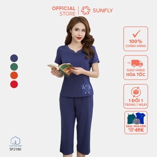 Đồ bộ mặc nhà SUNFLY chất cotton áo cộc quần ngố SP2180