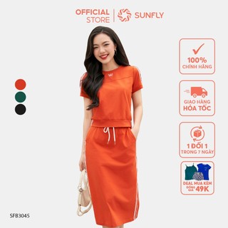 Set bộ SUNFLY chất liệu cotton áo cộc chân váy dài SFB3045