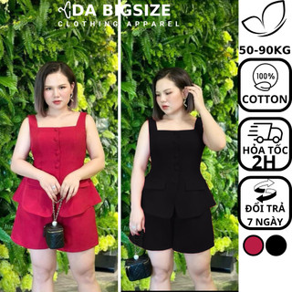 Dabigsize - Set Bigsize Nữ , Set Đồ Nữ Kiểu Quần Đùi Nút Bọc Chất Cotton Mềm Mịn Che Khuyết Điểm Cho Người Mập 50-90kg