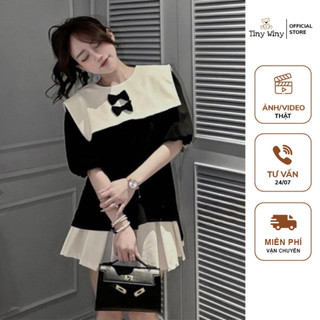 Set thiết kế áo đính nơ xinh xắn kèm chân váy tennis cho Bé Gái, đồ đôi mẹ và bé Tiny Winy V324