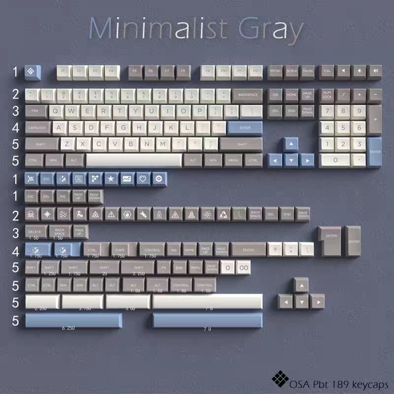 MINIMALIST GRAY keycap Retro OSA profile- PBT double shot