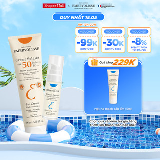 Bộ Đôi Chống nắng và Dưỡng Ẩm Sâu Đa Tầng Embryolisse Crème Solaire 100ml và Hydra-Serum 30ml