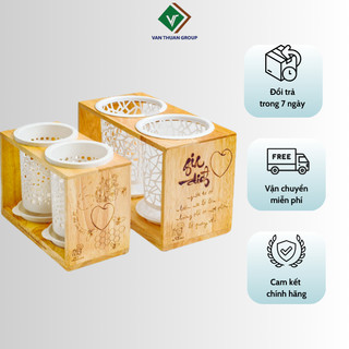 Ống cắm đũa vạn thuận làm từ gỗ cao su cao cấp, kháng khuẩn
