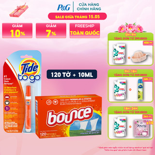 Bộ đôi Giấy thơm Bounce SHEETS Outdoor Fresh 120 Tờ và Bút tẩy vết bẩn Tide 10ml