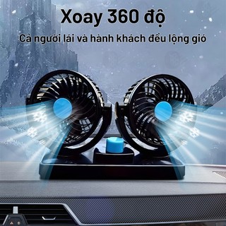 Quạt ô tô hai đầu Zacro xoay 360 độ cổng nguồn điện mồi thuốc lá 12V/giao diện USB