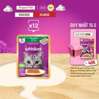 Thức Ăn Cho Mèo Lớn Dạng Sốt WHISKAS - 80g (12 gói) - Dinh Dưỡng Hoàn Thiện & Cân Bằng Cho Mèo Từ 1 Tuổi