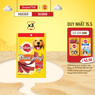 PEDIGREE Meat Jerky – Đồ ăn vặt cho chó vị bò xông khói dạng lát (80g, 3 gói)