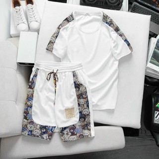  Bộ quần áo nam mùa hè cổ tròn họa tiết gấu BH48 