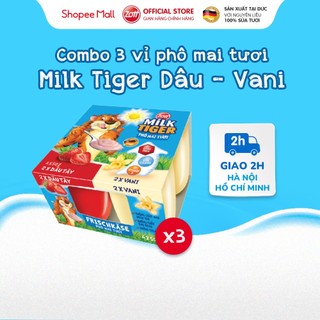  COMBO 3 vỉ Phô mai tươi Milk Tiger Dâu - Vani nhập Đức (vỉ – 50g x 4 hũ)