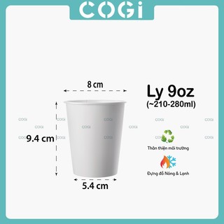 50 ly giấy đựng café nóng kèm nắp đen 270ml 9oz dùng 1 lần COGI