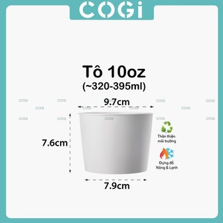 400 tô giấy 320ml 10oz 2pe kèm nắp pp dùng 1 lần COGI đựng tàu hũ, súp, kem