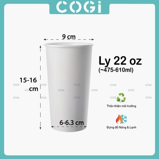 50 ly giấy có nắp cầu cốc giấy  22oz ~580ml dùng 1 lần COGI đựng trà sữa cafe sinh tố
