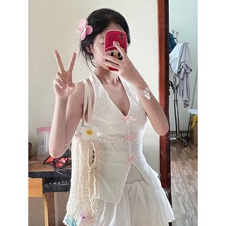 Set váy áo trắng đính nơ hồng