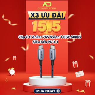 Cáp usb type-c to type-c anker 765 nylon cable 140w 0.9m a8865 - hàng chính hãng viettel phân phối
