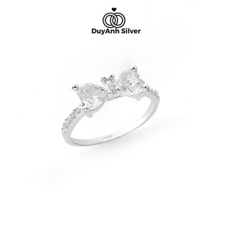 Nhẫn bạc nữ duyanh silver nơ trái tim đính đá dày dặn bạc thật