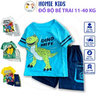 Đồ bộ cotton bé trai size đại 11-40 kg set bộ quần áo ngắn tay cho bé trai mặc mát in hoạt hình game động vật Homie Kids