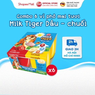  COMBO 6 vỉ Phô mai tươi Milk Tiger Dâu - Chuối nhập Đức (vỉ – 50g x 4 hũ)