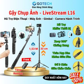Gậy Chụp Ảnh Tripod 3 Chân LONG L16, Gậy Tự Sướng Kéo Dài 1,55m Quay Video Chụp Ảnh Livestream Đa Năng Tặng Điều Khiển