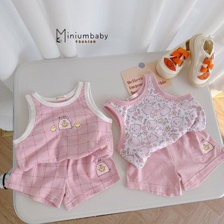 Bộ ba lỗ bé gái họa tiết chú heo xinh xắn cho bé 1-6 tuổi, chất cotton mềm cho bé mặc nhà đi chơi Miniumbaby SB1970