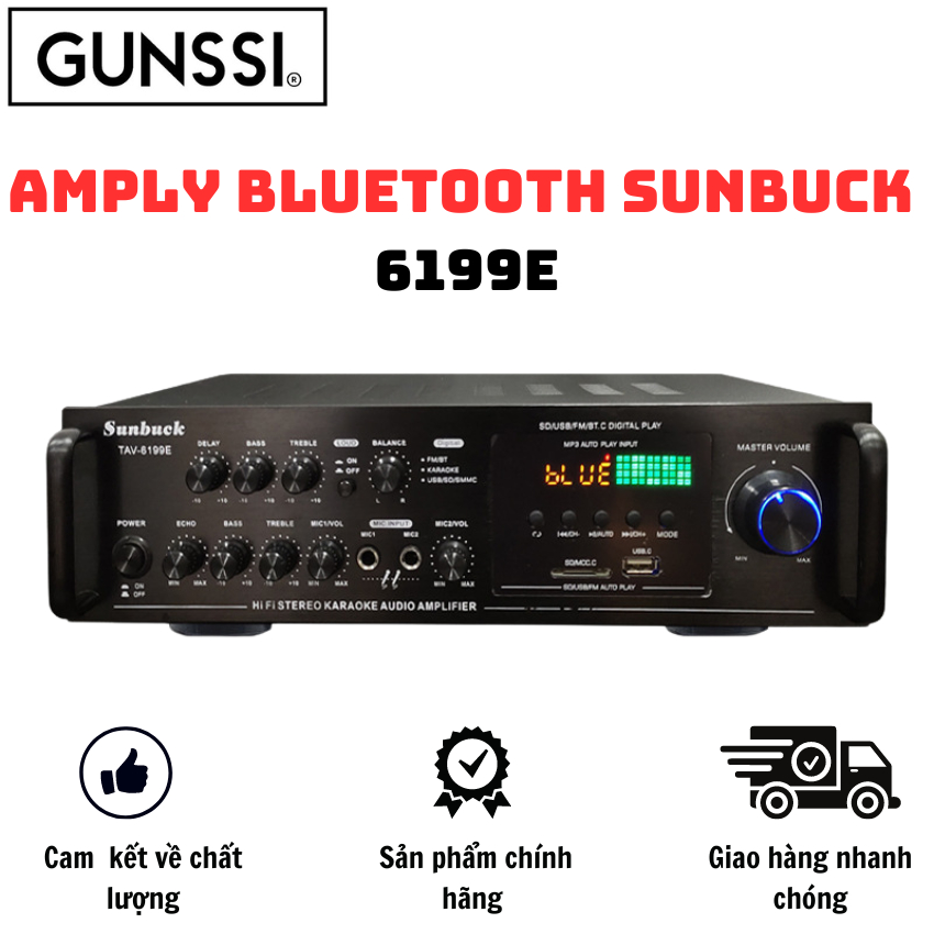 Amply Gunssi Sunbuck 6199E-amply karaoke công suất đỉnh-âm thanh khuyếch đại tốt-hỗ trợ kết nối không dây bluetooth
