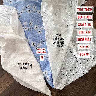Vải Thô Thêu Hoa Cotton , Thô Lụa ,may váy, may ga giường Hàn Quốc mượt mướt tay
