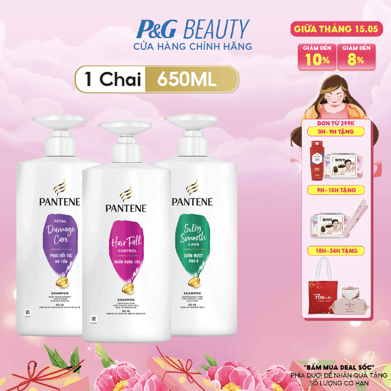 Dầu Gội PANTENE Chai 650ml Ngăn Rụng Tóc / Mượt Mà Óng Ả/ Phục Hồi Hư Tổn/ Giảm Gàu/ Dưỡng Ẩm