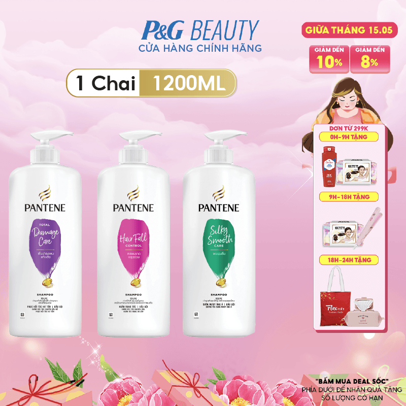 Dầu Gội PANTENE Chai 1200ml Ngăn Rụng Tóc/ Mượt Mà Óng Ả / Chăm Sóc Hư Tổn