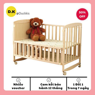 Cũi cho bé 6 chế độ đa năng size 60*105*90cm,  kèm màn với bánh xe di chuyển, cũi gỗ cho bé có thanh chắn giường