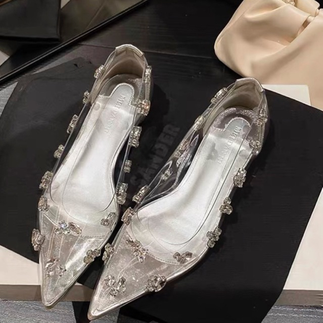 Có sẵn Hàng loại 1 lùi 1 size Giày búp bê đính đá bling bling phong cách Nertro trẻ trung xinh xắn