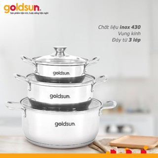 Nồi Inox Chính Hãng Goldsun GPS1700 16cm - 20cm - 24cm- Đáy từ 3 lớp sử dụng trên mọi loại bếp