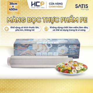 Lõi Màng Bọc Thực Phẩm PE SATIS 38cm x 450m Không Chứa Chất Phụ Gia Gây Hại Sức Khỏe Dùng Được Cho Lò Vi Sóng