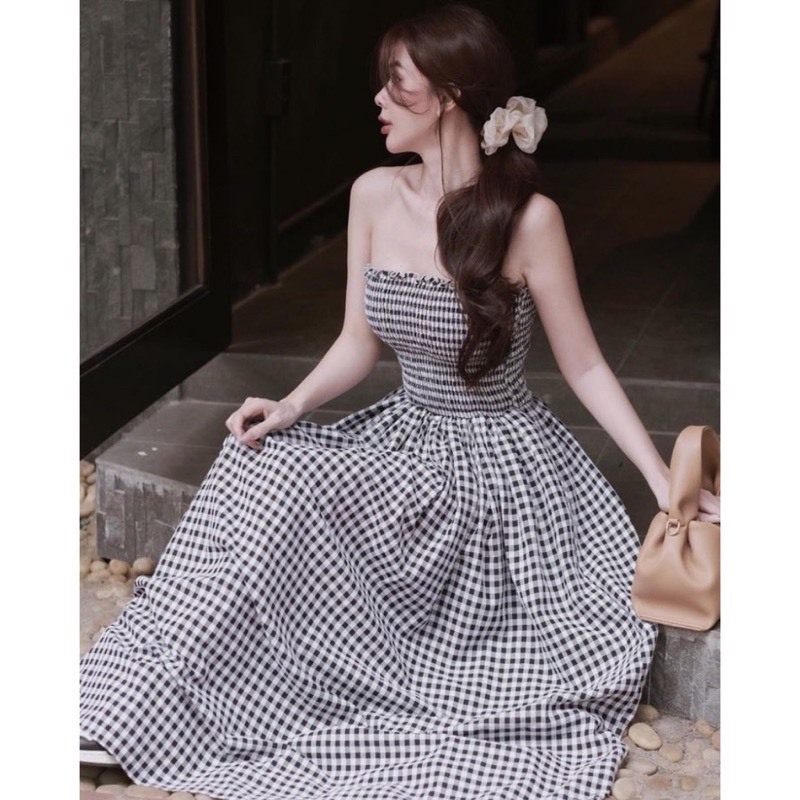 Váy Maxi cúp ngực bo chun chất kẻ thô có túi hông, váy kẻ caro mặc đi biển đi du lịch đi cafe dễ thương HV567 | BigBuy360 - bigbuy360.vn