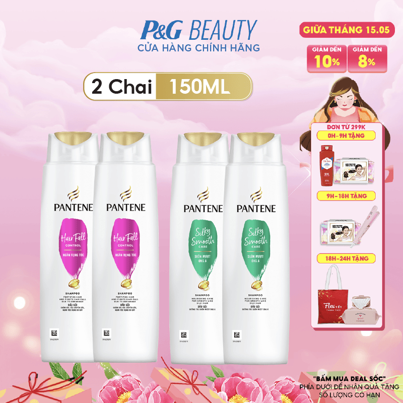 Combo 2 Chai Dầu Gội PANTENE Pro-V 150ML Ngăn Rụng Tóc/ Mượt Mà Óng Ả