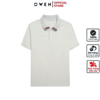 Áo thun polo ngắn tay OWEN APV231319 phông nam cổ bẻ màu trắng viền xanh đỏ vải cotton cao cấp mềm mại dáng body fit tôn