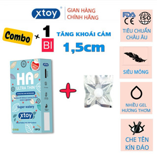 Combo bao cao su XTOY HA ULTRA THIN 2000mg bôi trơn siêu mỏng, nhiều gel, hộp 10 bcs + 01 viên bi 1,5cm