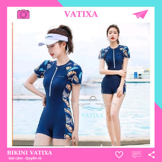 [Size M,L,XL] Đồ bơi nữ bikini 1 mảnh khoá kéo form short kín đáo phối hoạ tiết trẻ trung năng động VATIXA BKN145
